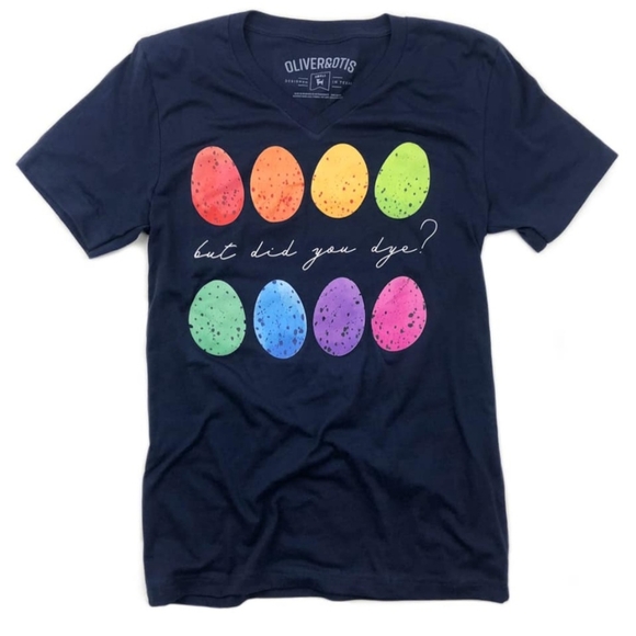 'but did you dye?' black short sleeve graphic tee multicolored eggs Med EUC - Picture 4 of 7